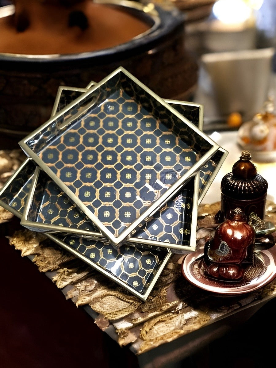 wooden square shape set of 3 trays for home/ office/ gift item